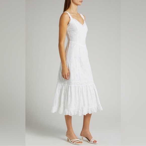 PAIGE Pallas Eyelet Midi Dress White Cotton Sleeveless Summer Size 10 NWOT - Picture 3 of 15